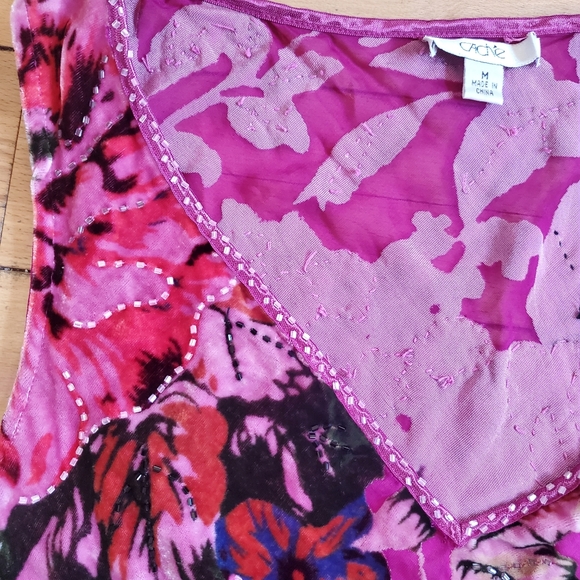 Caché Gorgeous Floral Velvet Beaded Asymmetrical Tassel Hem Tank - Picture 3 of 9